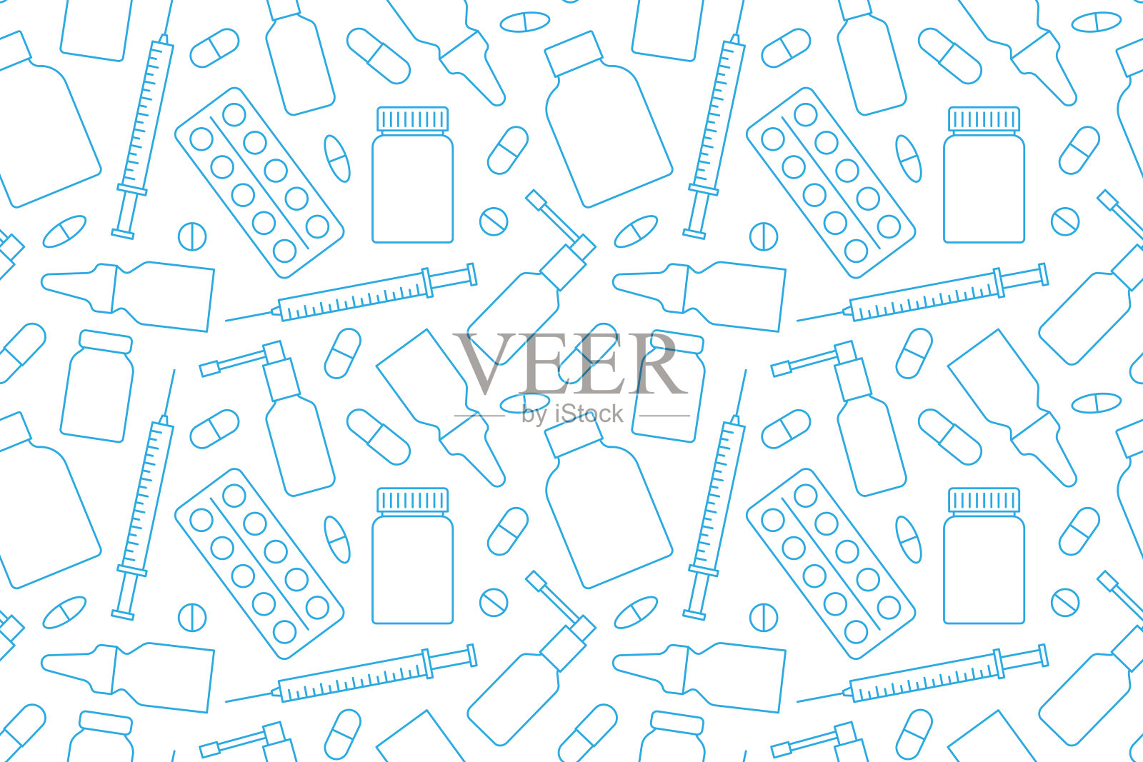 保健无缝图案配合不同药品包装插画图片素材