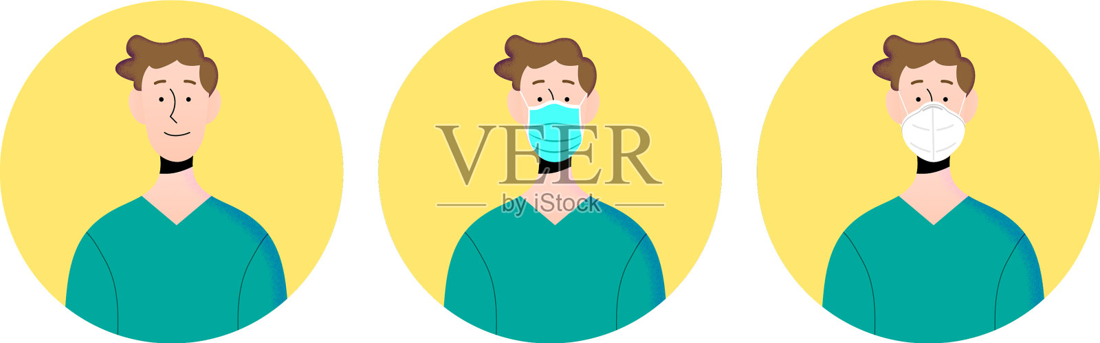 年轻人戴着ffp2 kn95和外科口罩插画图片素材