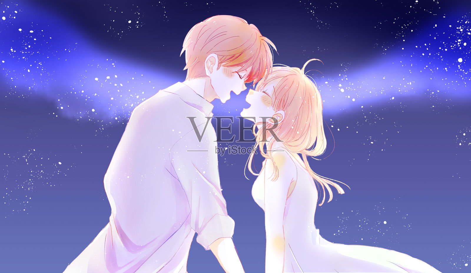 幸福的男人和女人在午夜插画图片素材