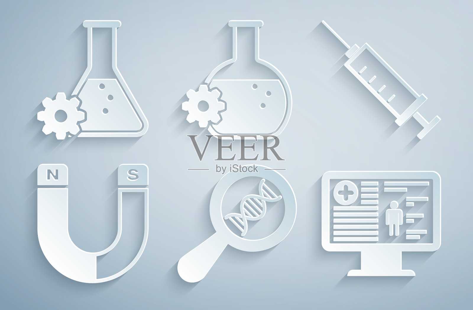 设置DNA研究搜索注射器磁铁图标素材