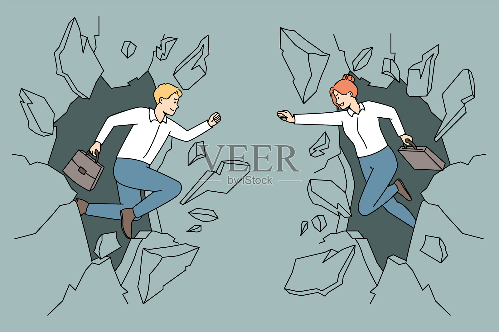 商人们为了成功而打破壁垒插画图片素材