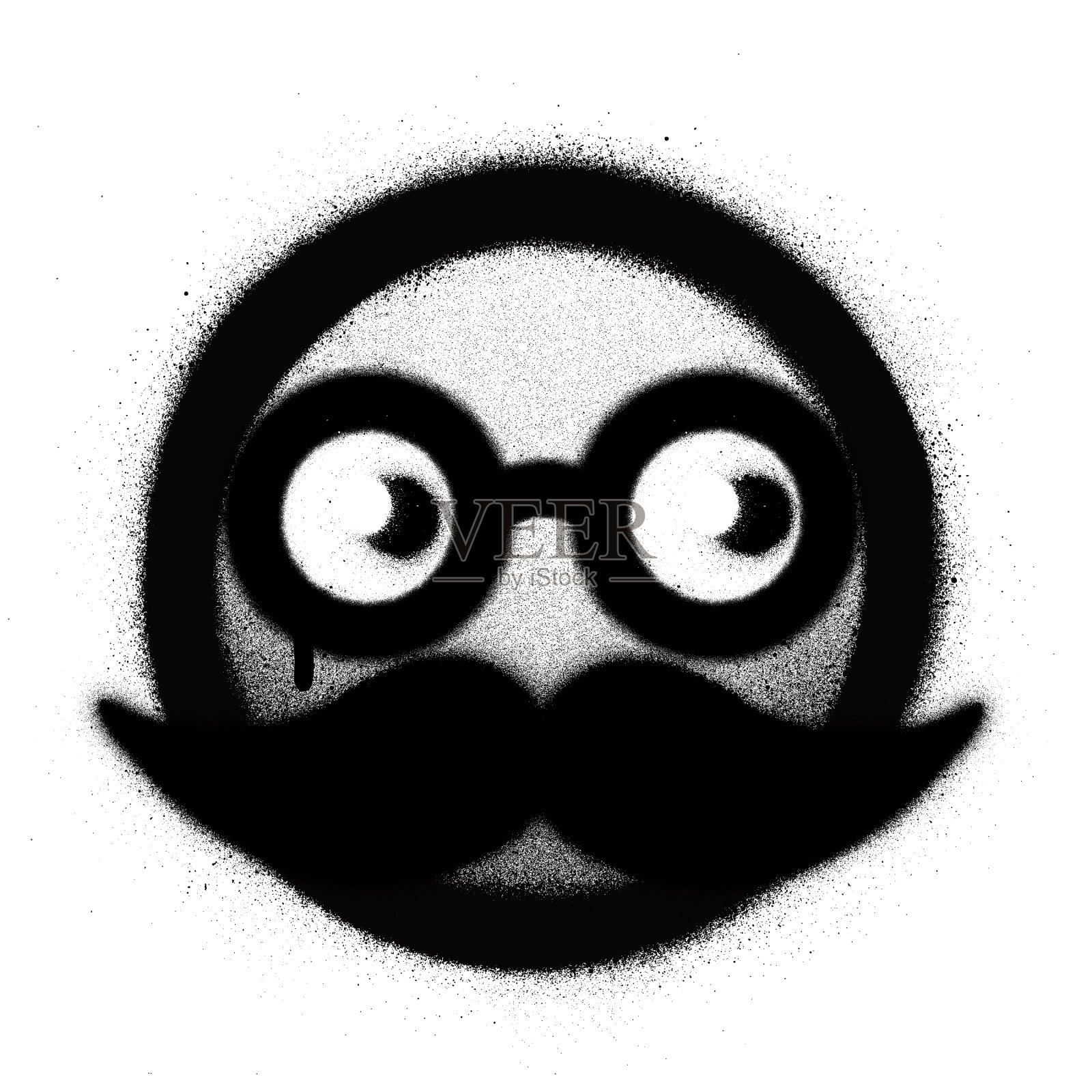 带有圆形眼镜的涂鸦忧虑图标插画图片素材