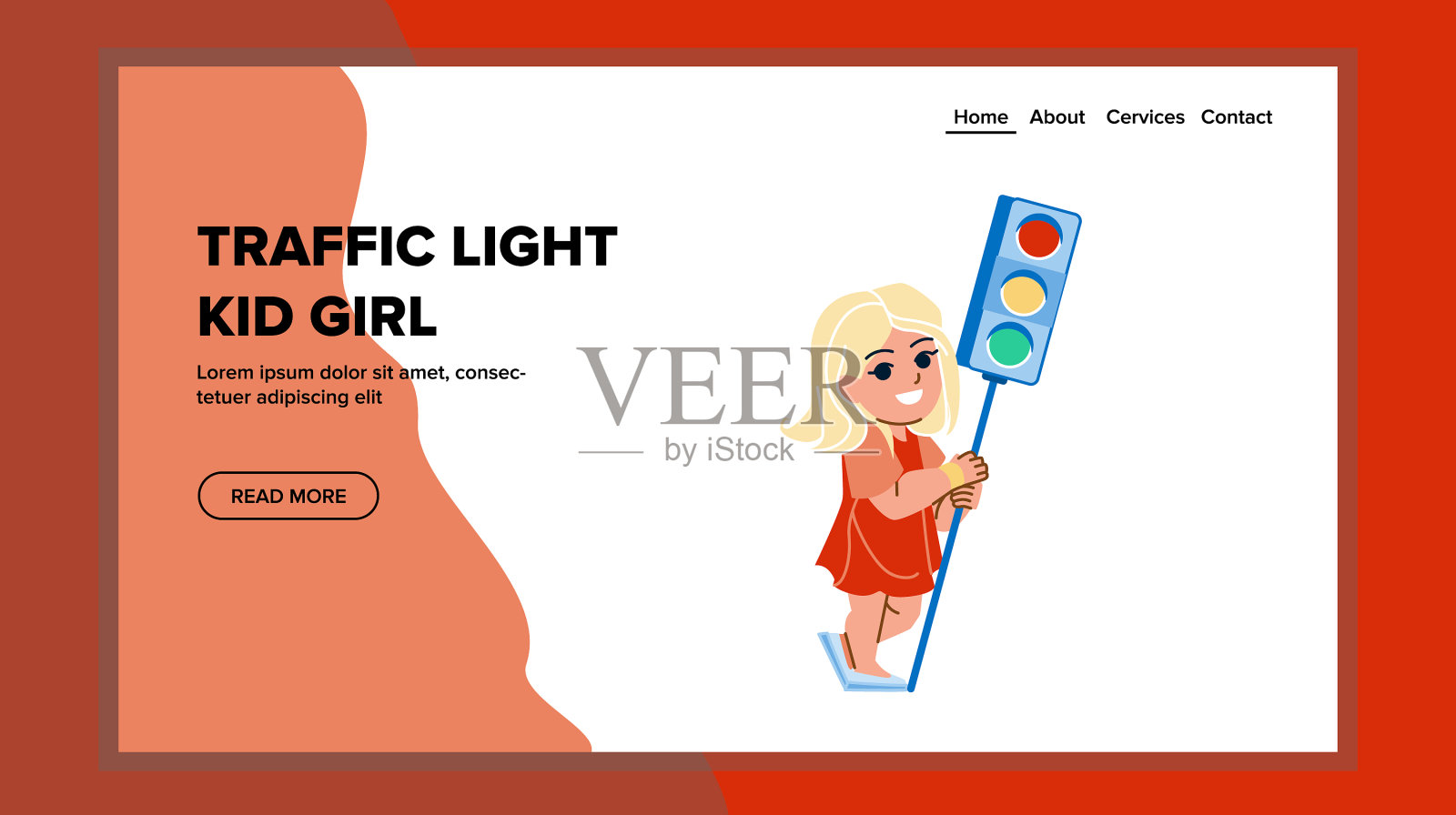 红绿灯小女孩插画图片素材