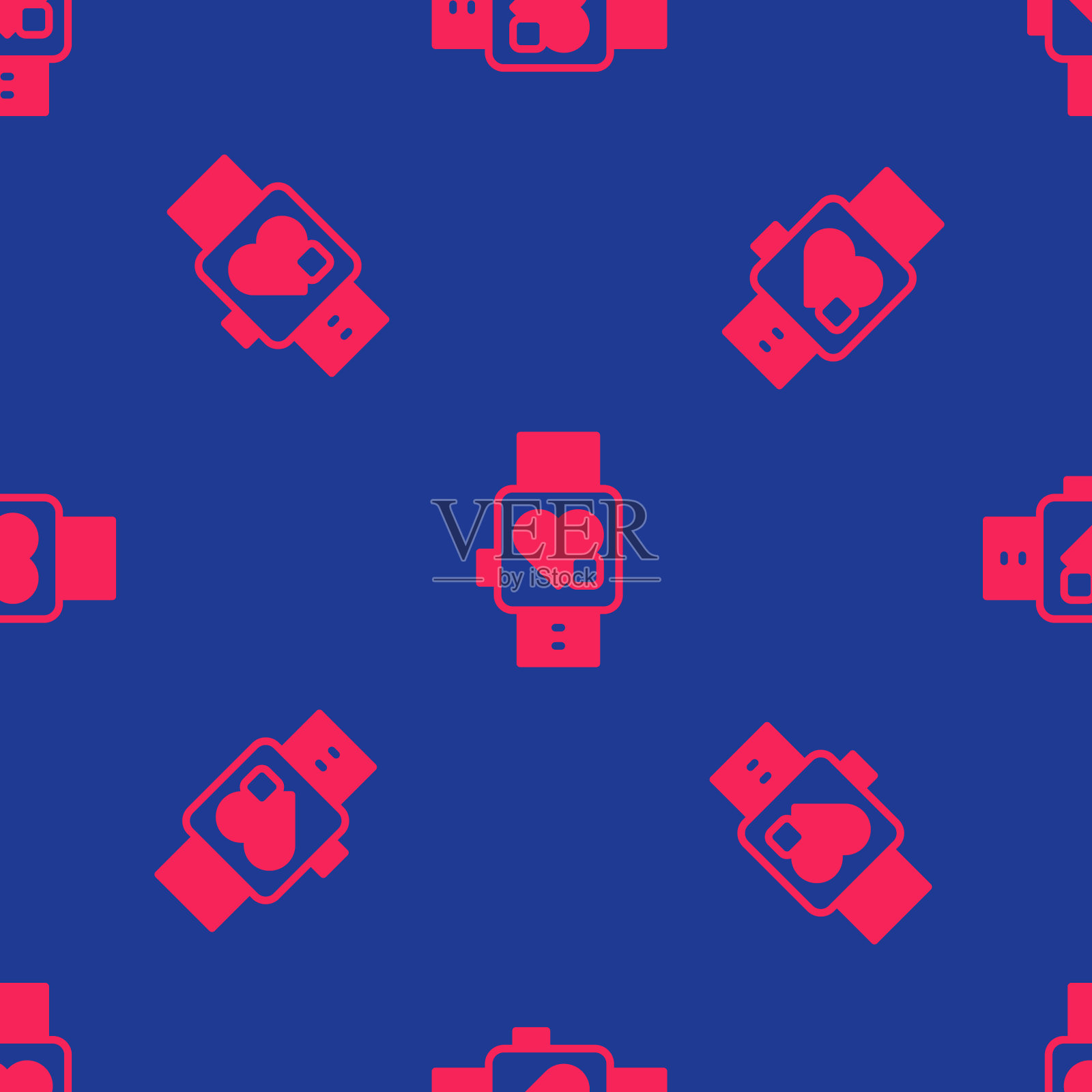 红色智能手表显示心跳率图标插画图片素材