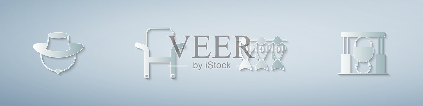 将渔夫帽、野营折叠椅晾干图标素材