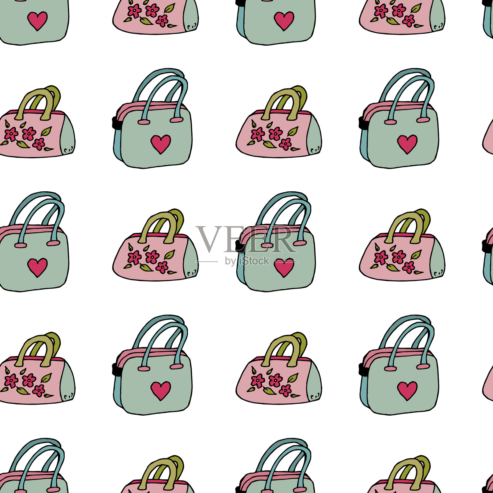 无缝图案，白色上有两个不同的袋子插画图片素材