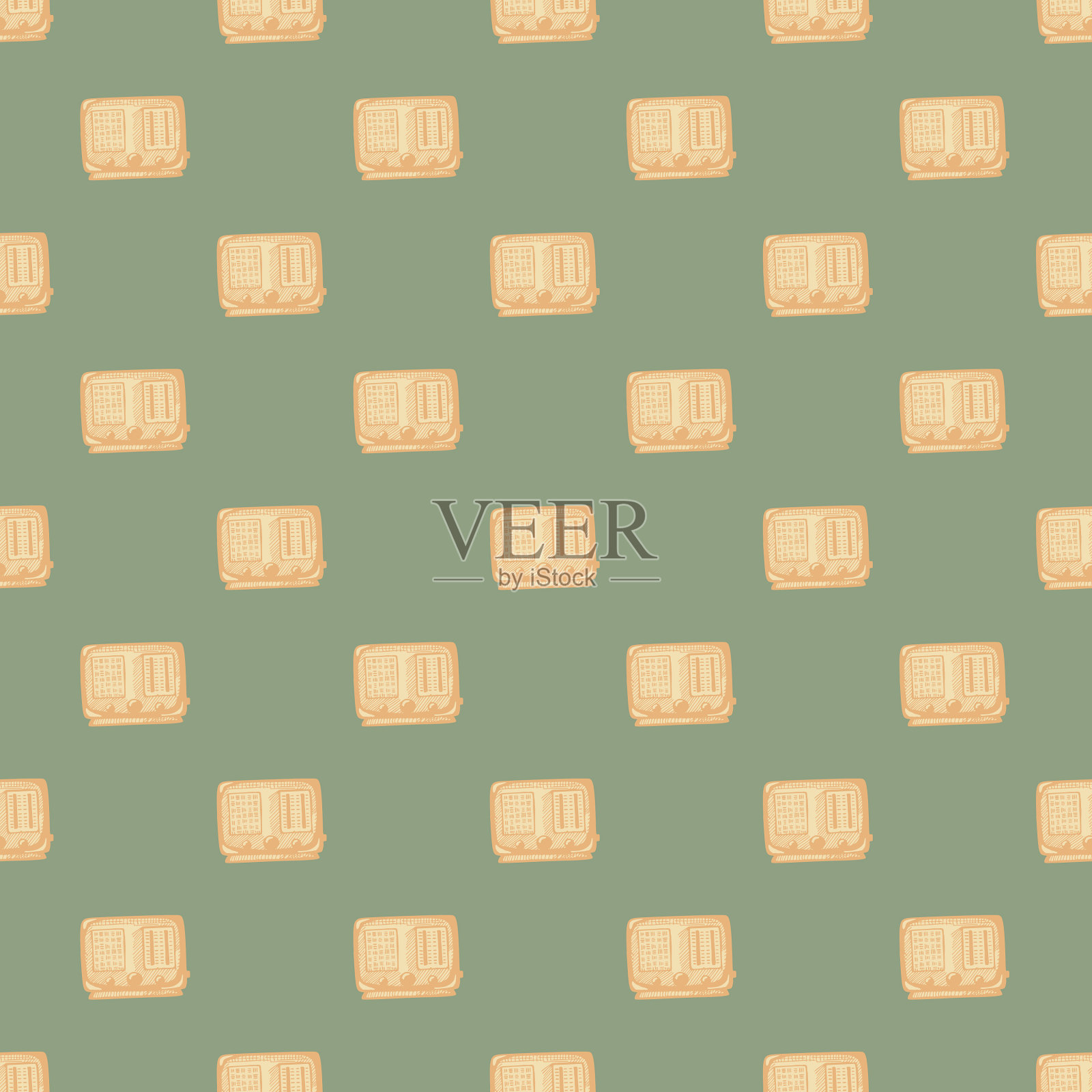 复古收音机雕刻无缝图案复古插画图片素材