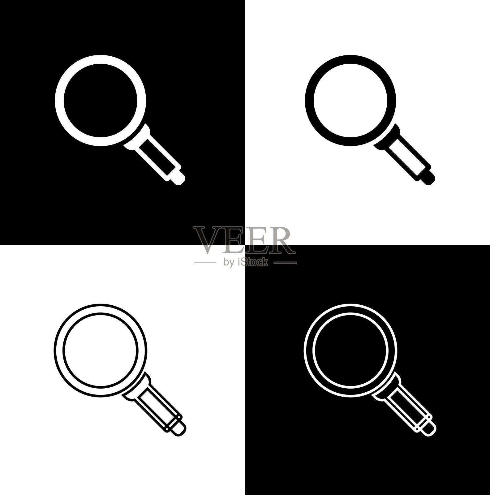 设置煎锅图标孤立在黑色和白色图标素材