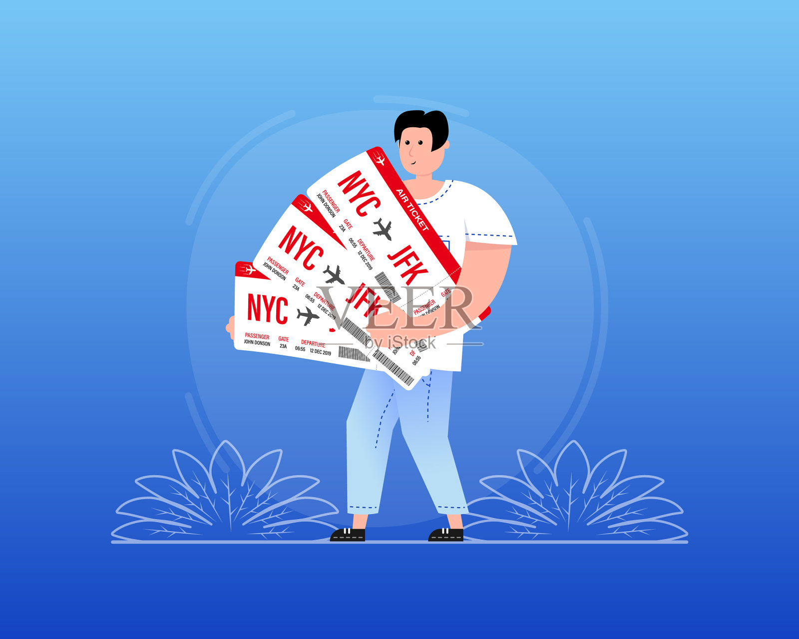 平面航班预订人员为横幅设计平面插画图片素材