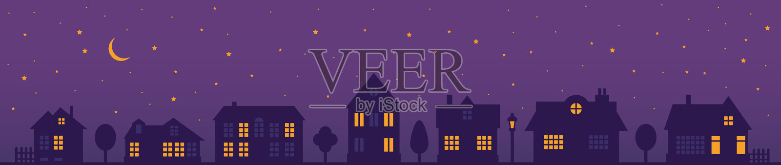 在城市天际线附近的夜街插画图片素材