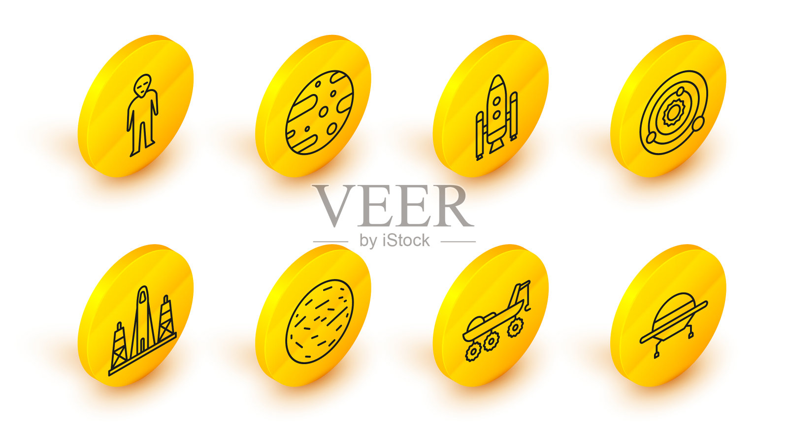 设定线UFO飞行飞船火星漫游者行星图标素材