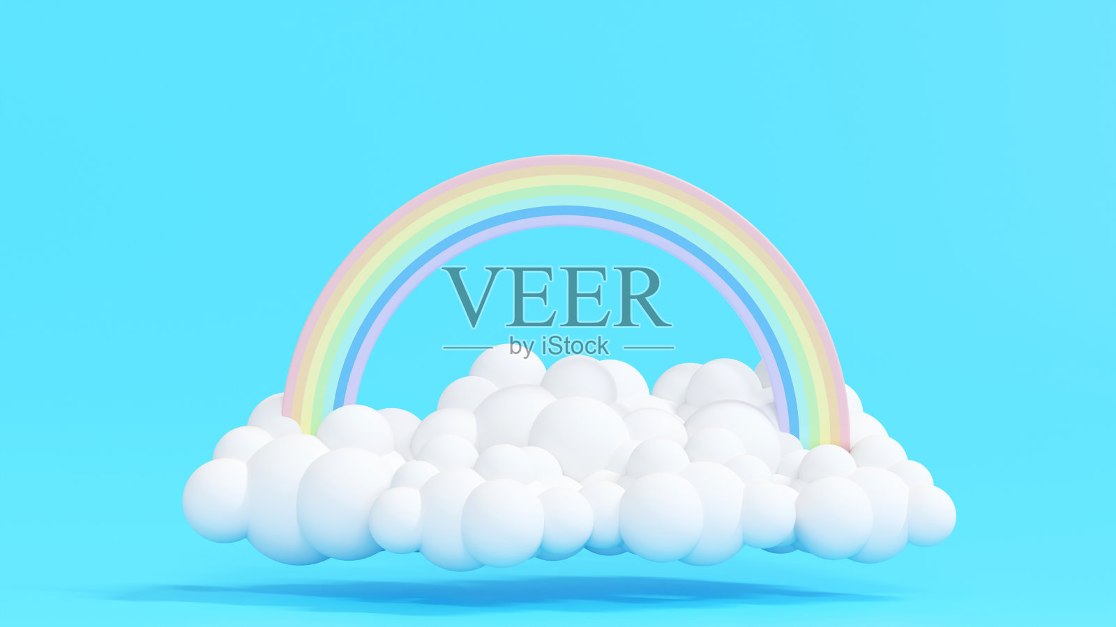 天气预报标志，气象图标，云和彩虹，3D渲染。照片摄影图片