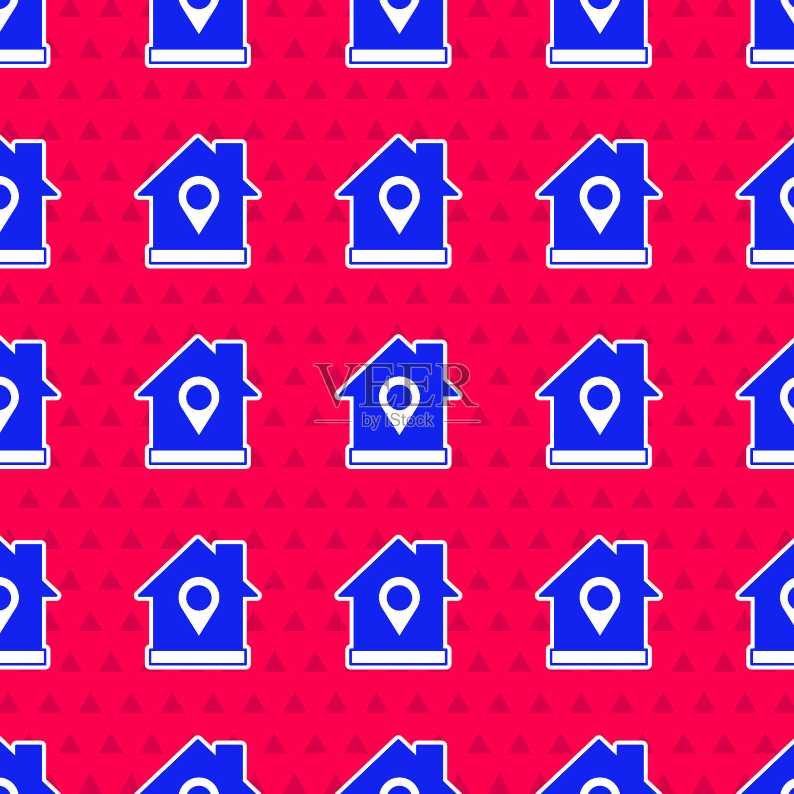 蓝色地图指针与房子图标隔离无缝插画图片素材