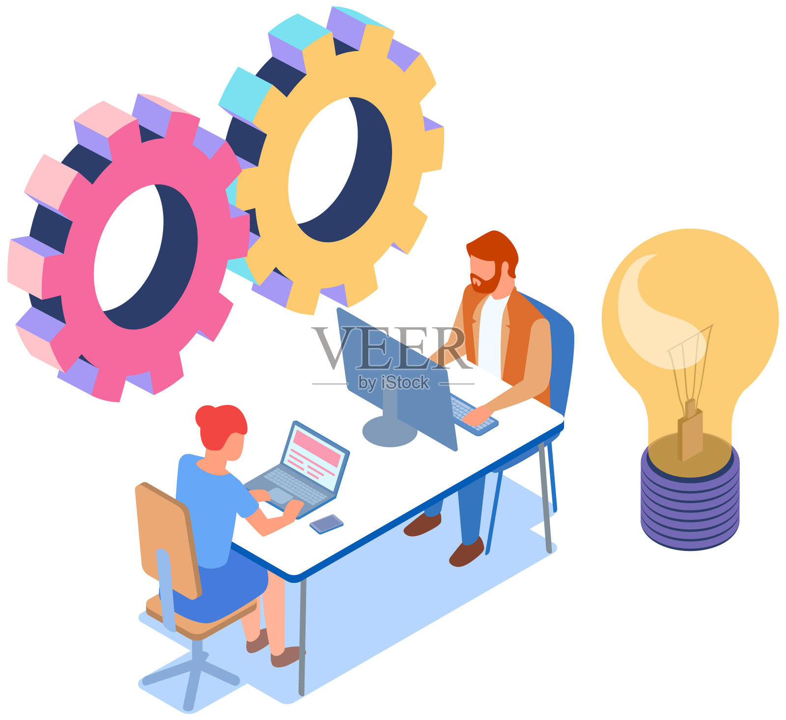 业务团队开会讨论新的办公时间表。人们分析计划，时间表插画图片素材