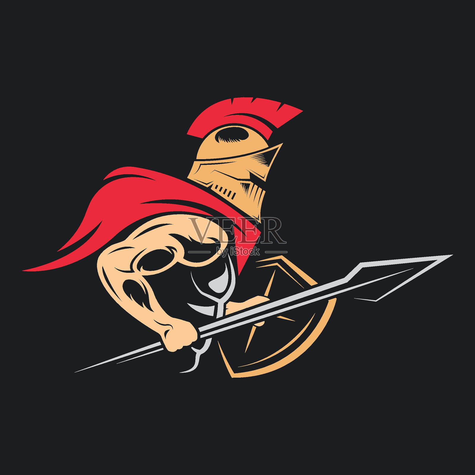 斯巴达战士手持长矛和盾牌矢量插图概念设计插画图片素材