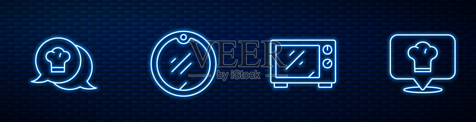 在语音泡泡中设置行微波炉厨师帽插画图片素材