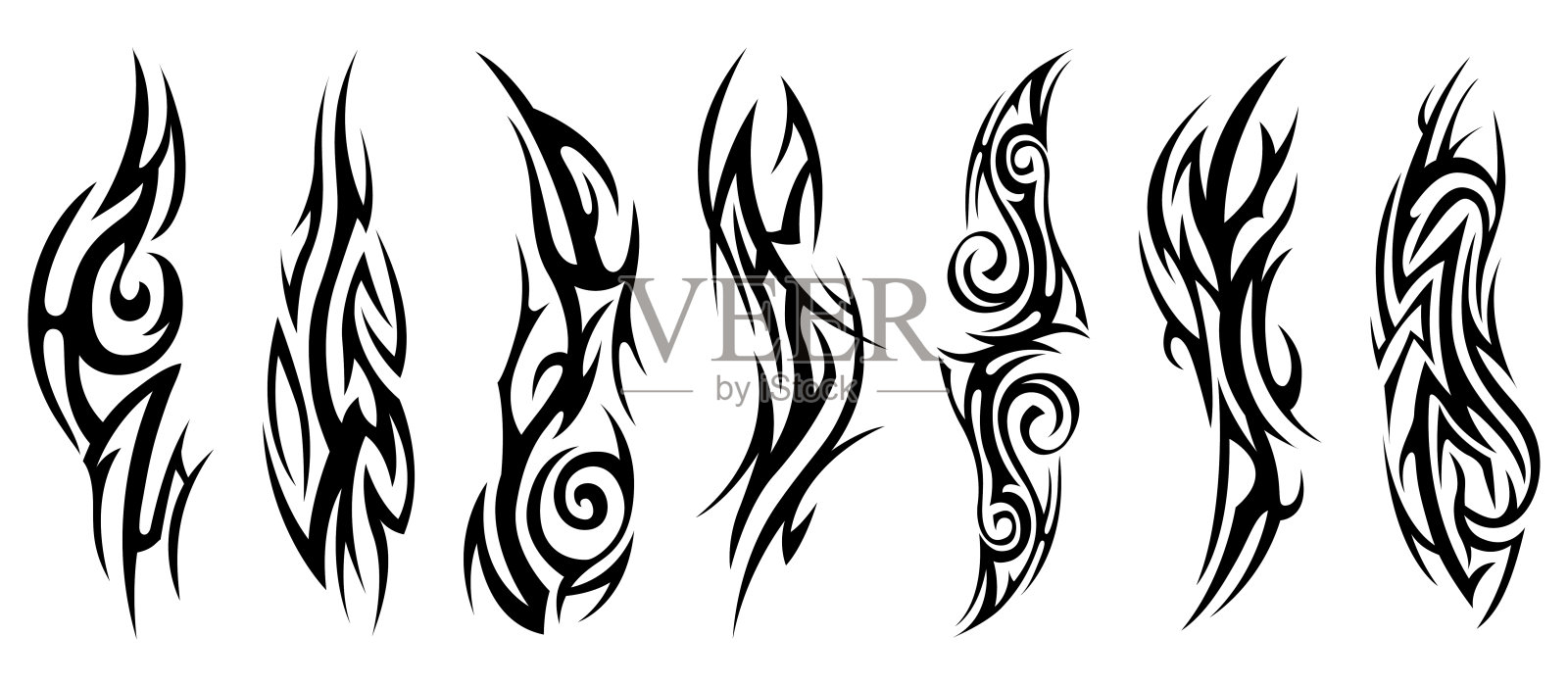 向量部落纹身。轮廓图。孤立的抽象元素集。设计元素图片