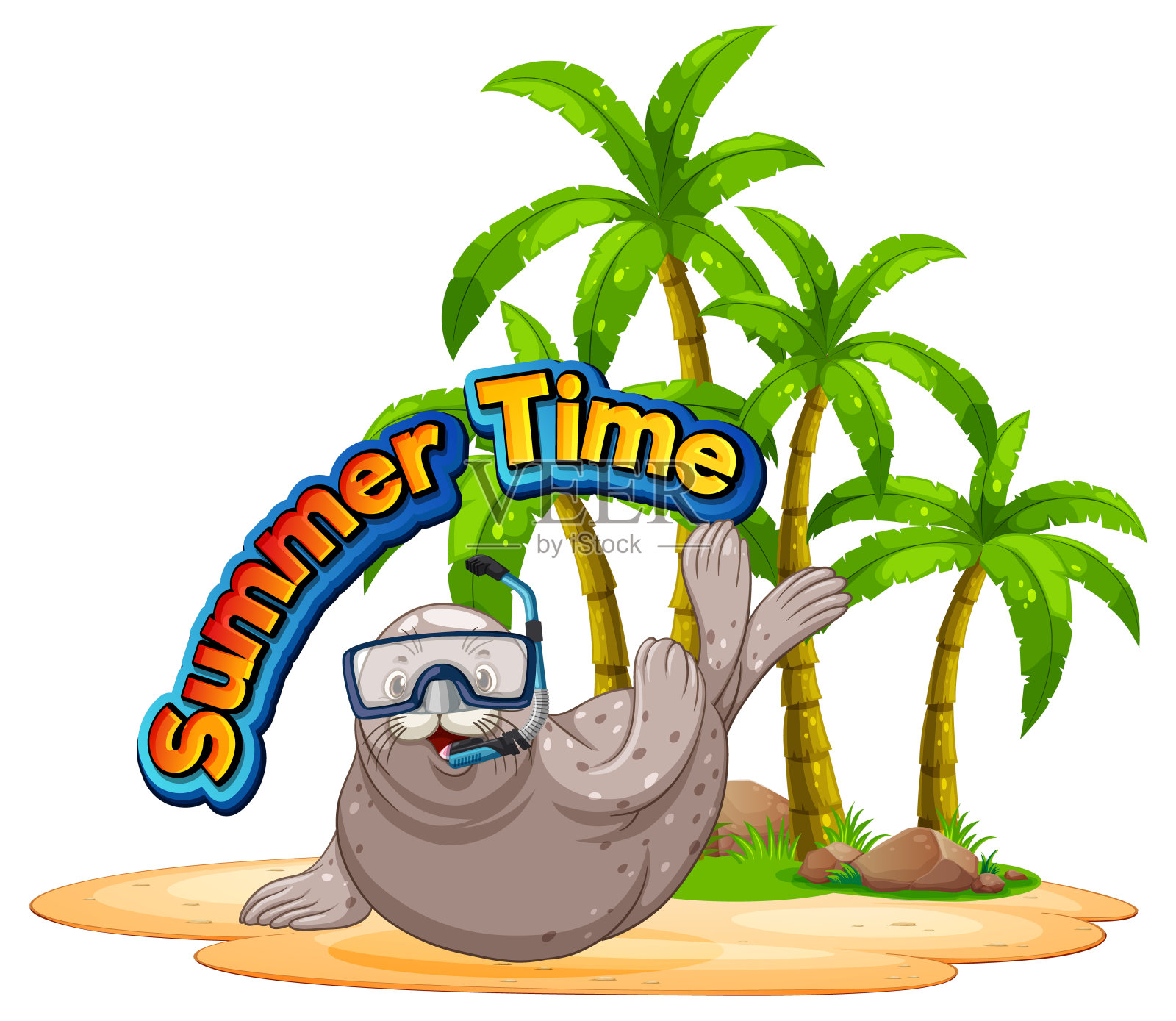 用夏日时光字封卡通人物插画图片素材