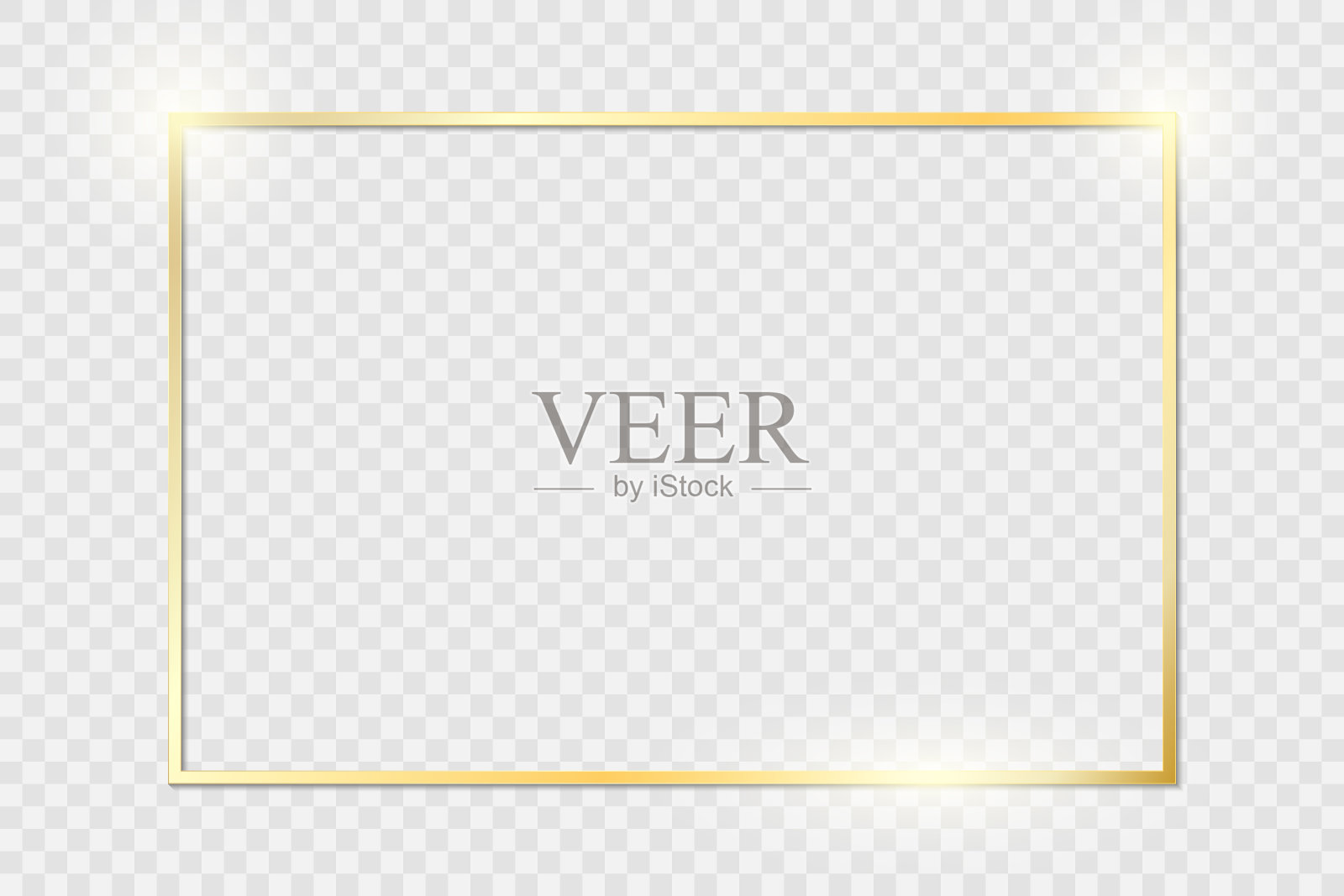 金色闪亮发光的复古框架与阴影隔离在透明的背景。金色奢华的现实矩形边框。股票版税免费矢量插图。PNG插画图片素材