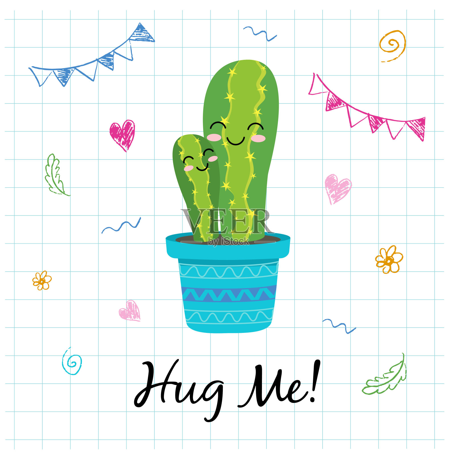 画可爱的仙人掌拥抱我在白色设计元素图片