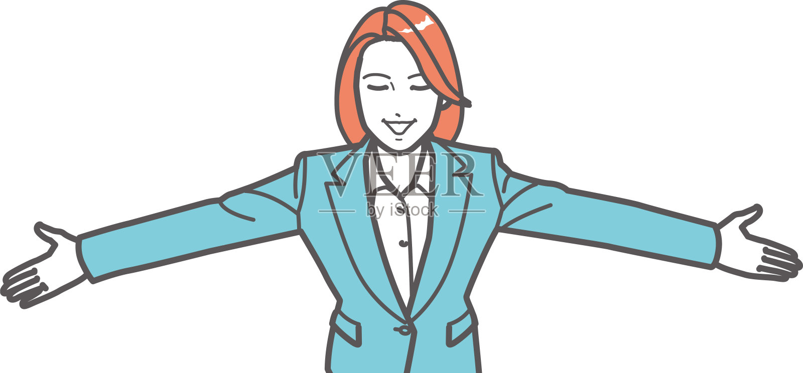 女商人张开双臂，俯视图插画图片素材