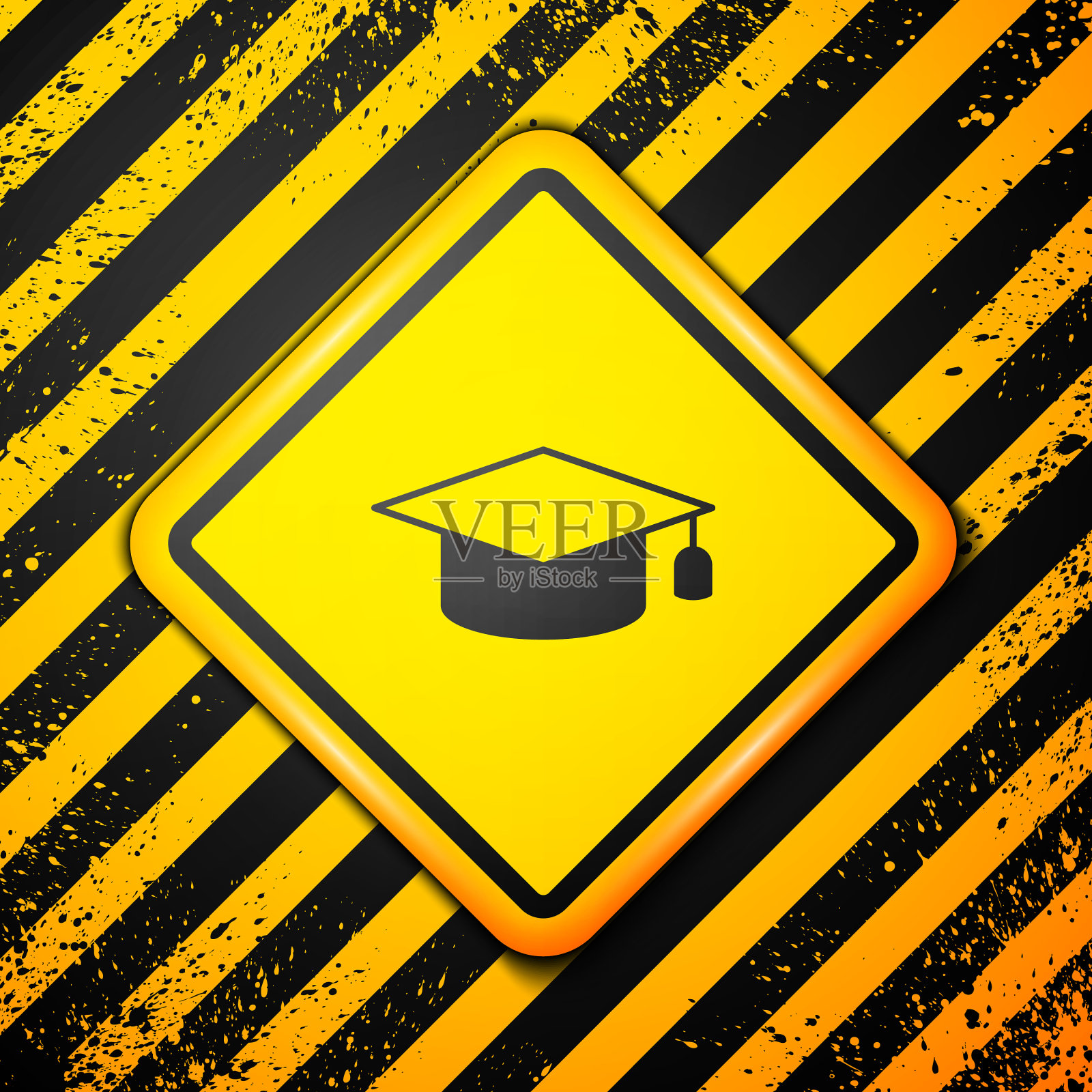 黑色毕业帽图标孤立在黄色上插画图片素材