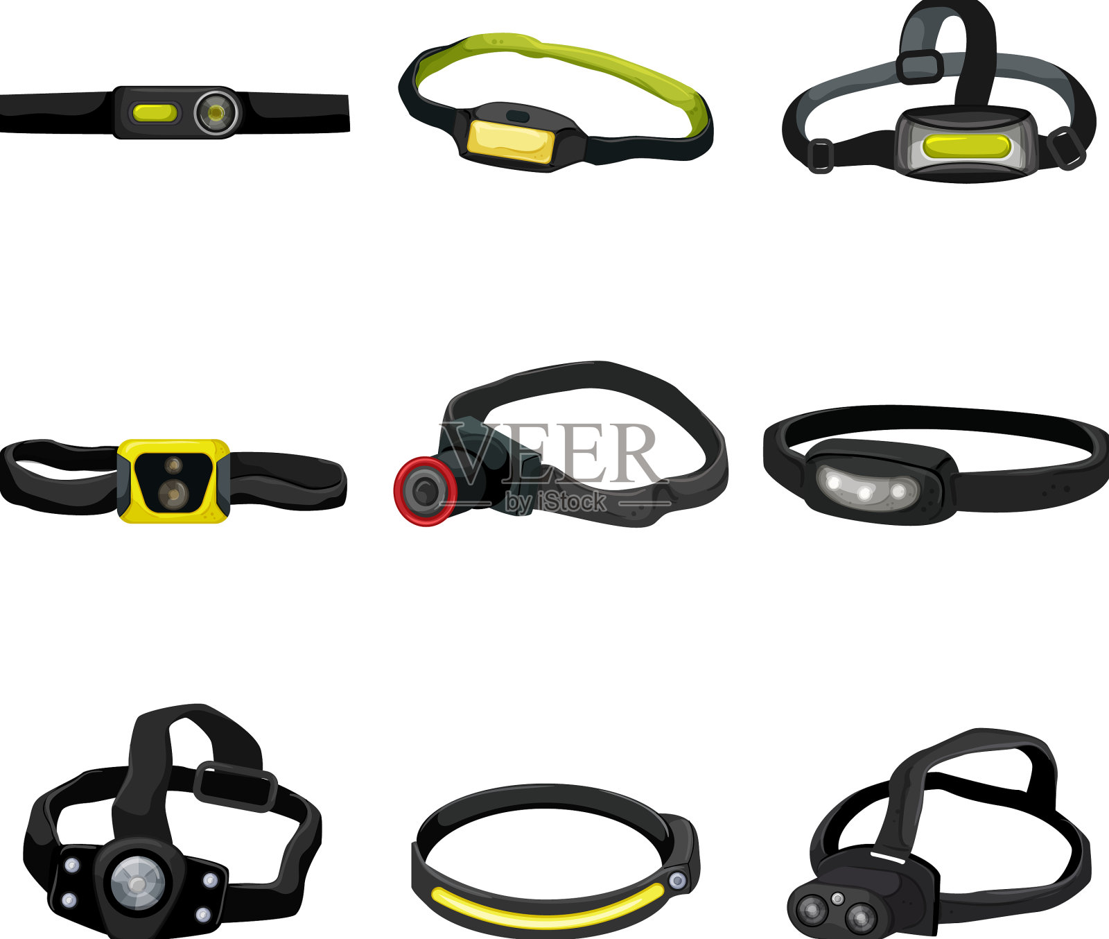 头灯手电筒集卡通插画图片素材