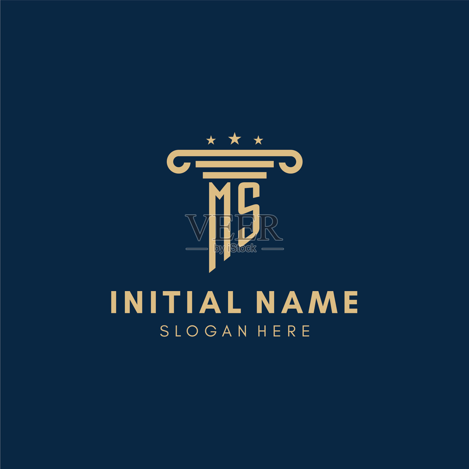 Ms monogram首字母标志与柱子和星星插画图片素材