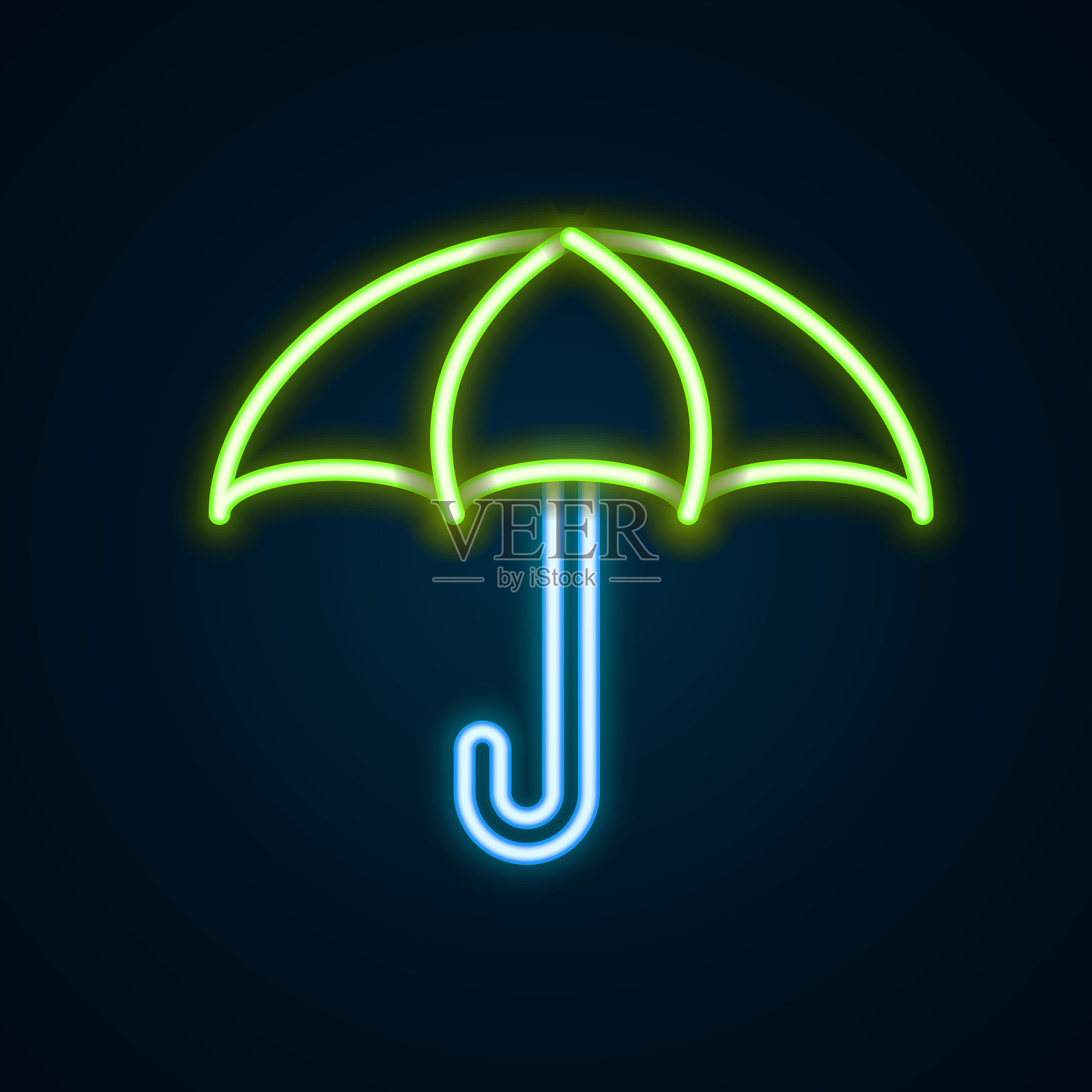 发光的霓虹灯线伞图标孤立在黑色插画图片素材