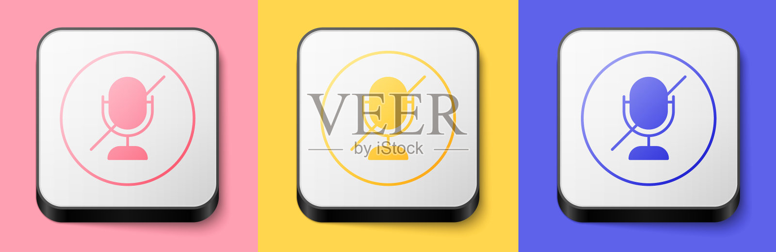 粉色上隔离的等距静音麦克风图标图标素材