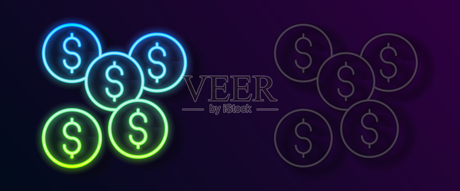 发光的霓虹灯线美元符号图标孤立上插画图片素材