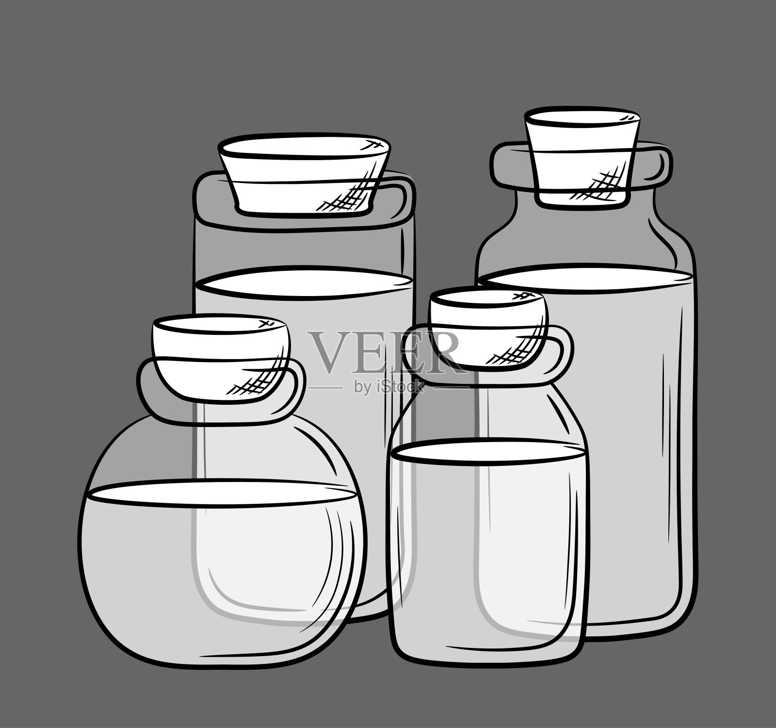 用不同形状的玻璃瓶构图插画图片素材