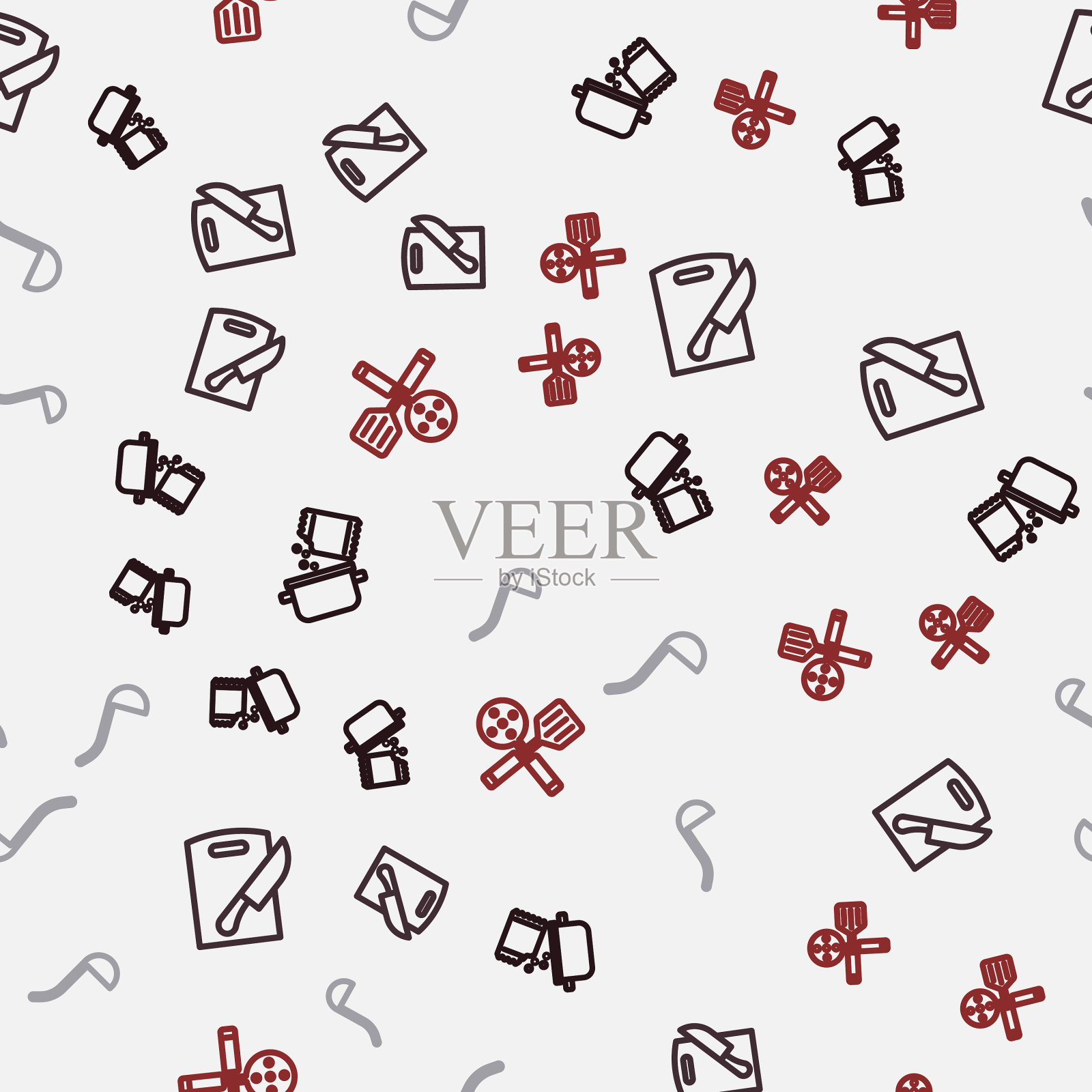 设置线烹饪锅和香料砧板图标素材