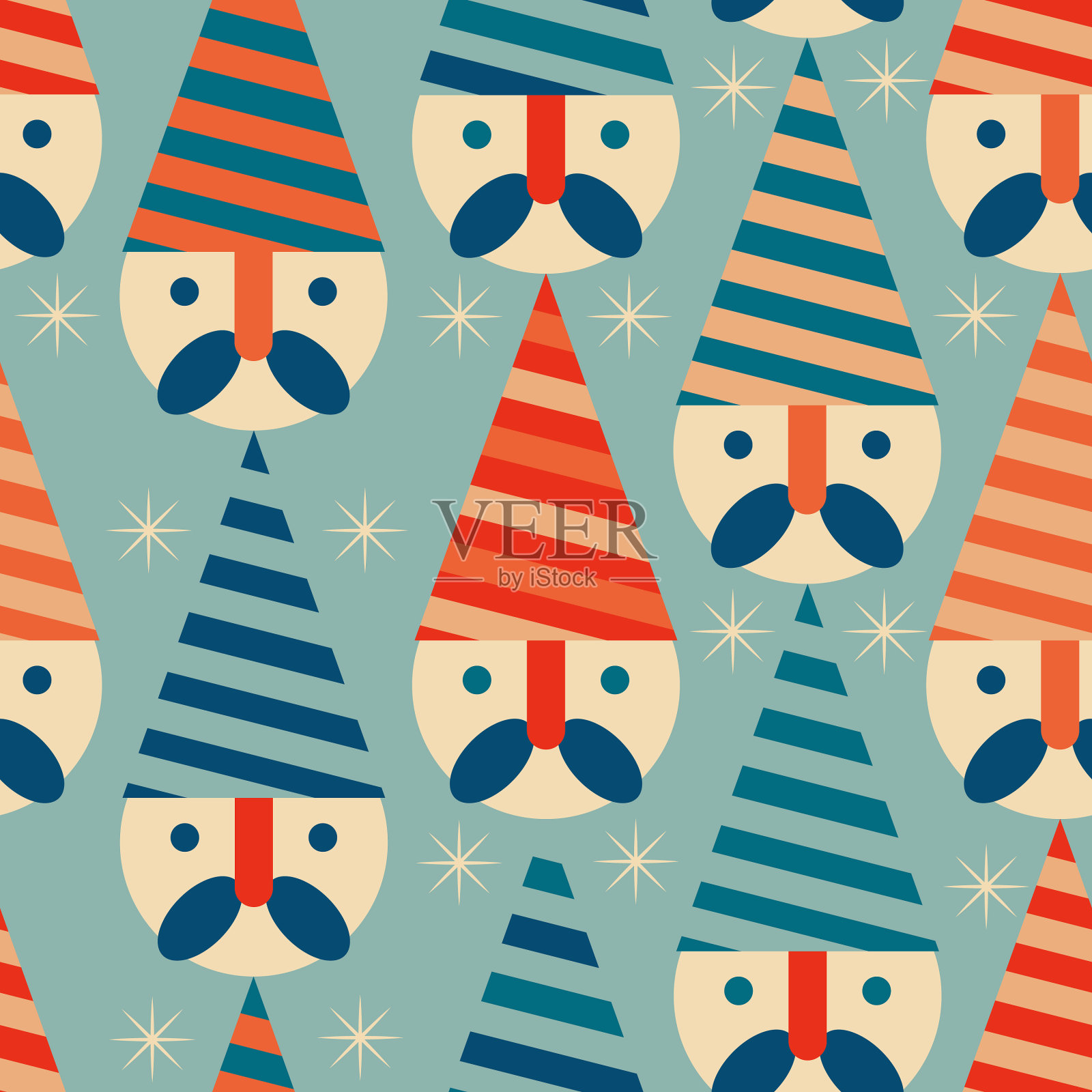 圣诞新年与圣诞老人无缝图案插画图片素材