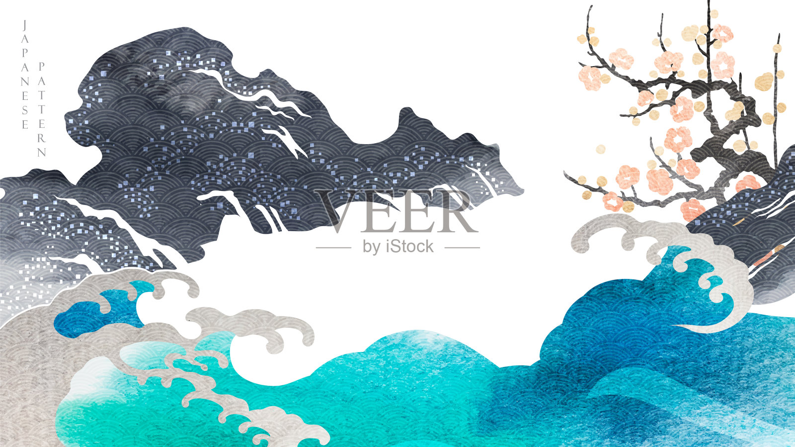 日本背景与水彩纹理插画图片素材