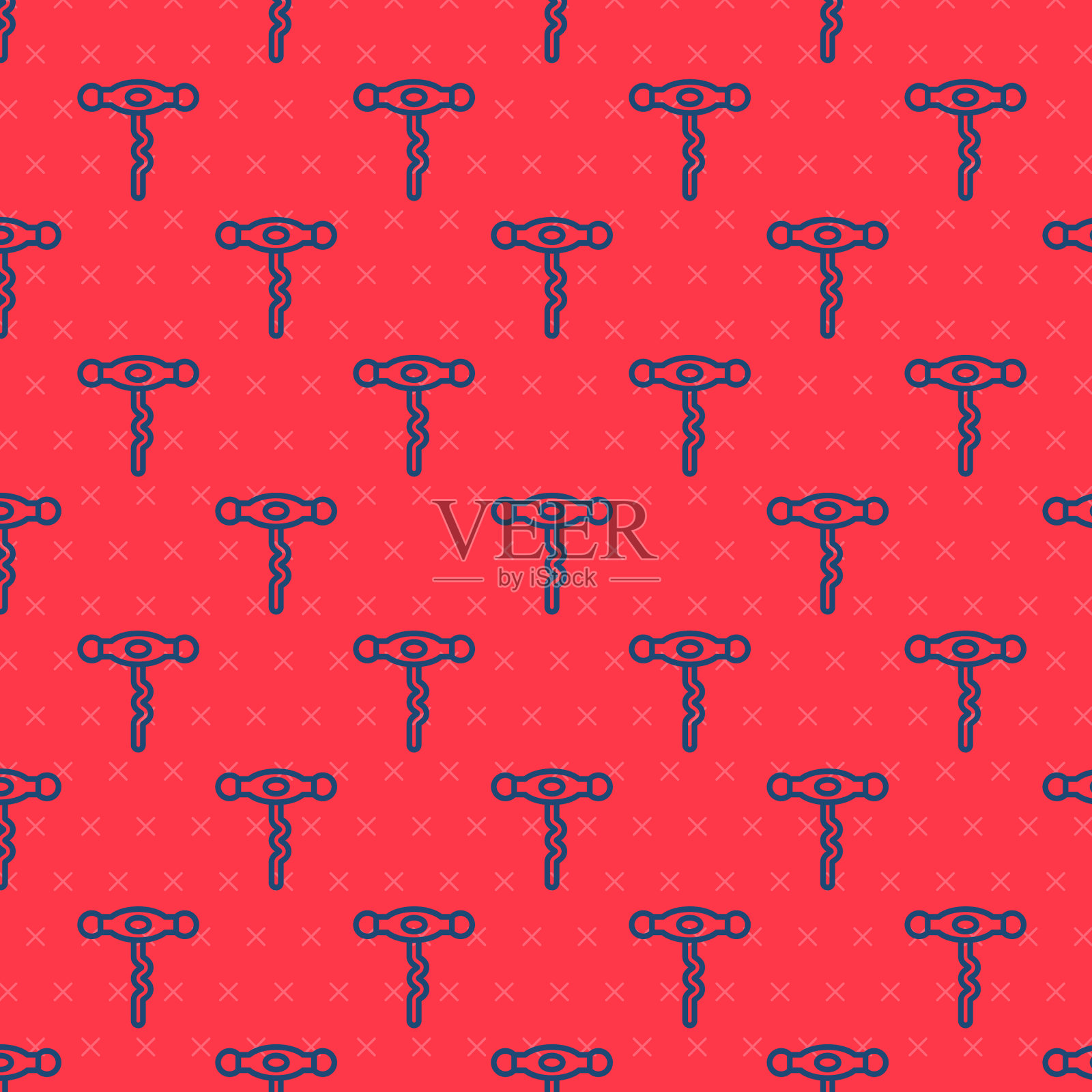 蓝线葡萄酒开瓶器图标隔离无缝插画图片素材