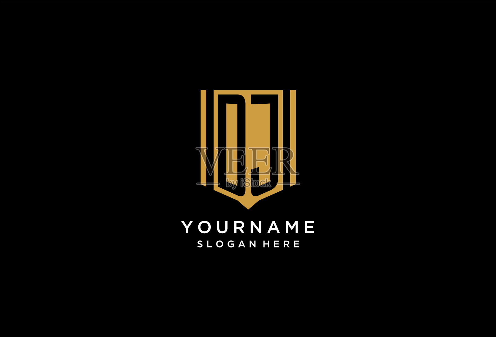 DJ字母标志与几何盾牌图标设计插画图片素材