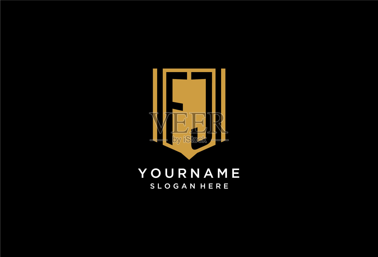 Fj字母标志与几何盾牌图标设计插画图片素材