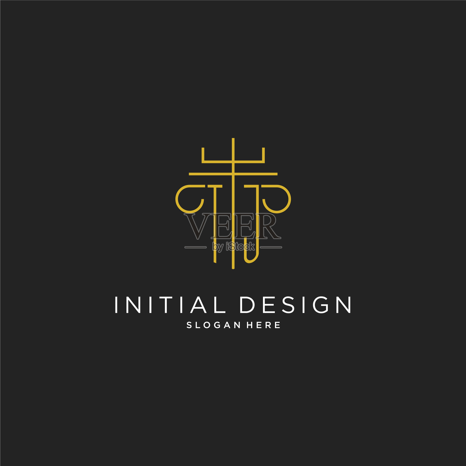 Tj首字母与单线柱标志风格豪华插画图片素材