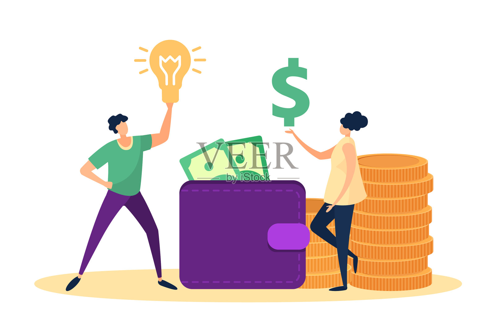 经营理念男人拿着灯泡，女人拿着灯泡设计元素图片