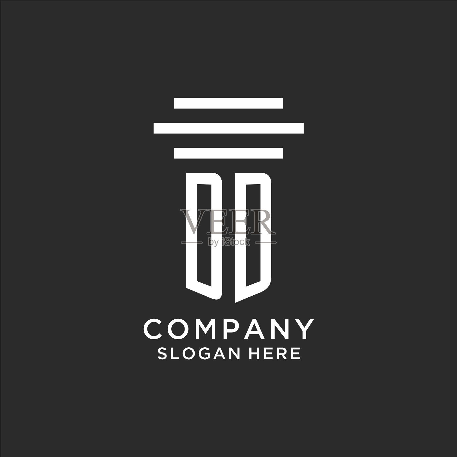 Dd首字母与简单的支柱标志设计插画图片素材