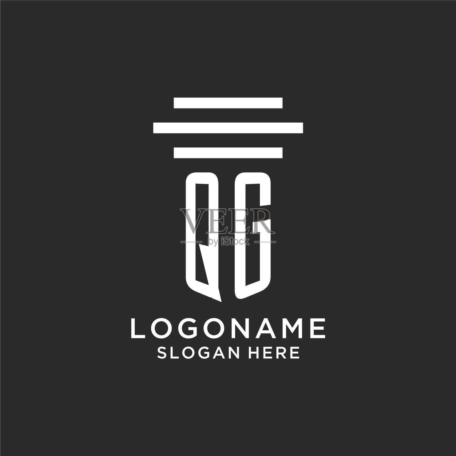 Qg首字母与简单的支柱标志设计插画图片素材