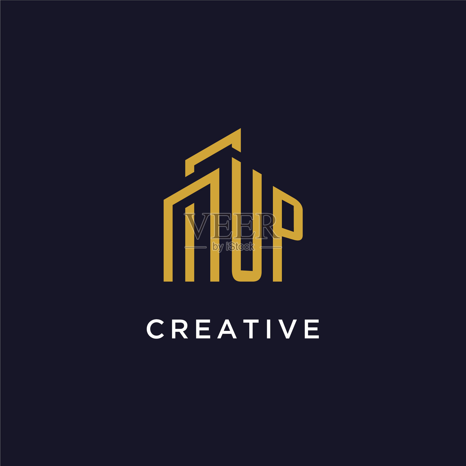 Up最初的字母组合与建筑标志设计插画图片素材