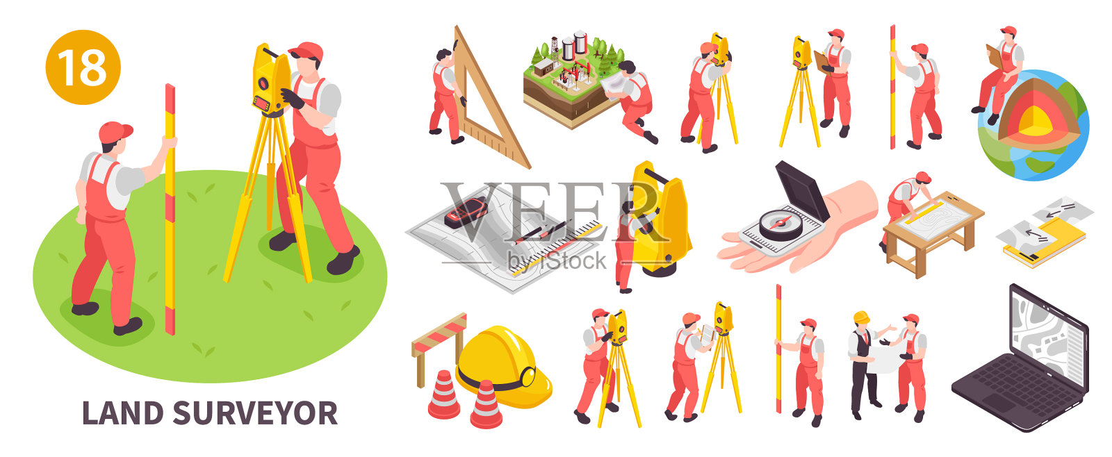 等距工程师测量仪图标素材