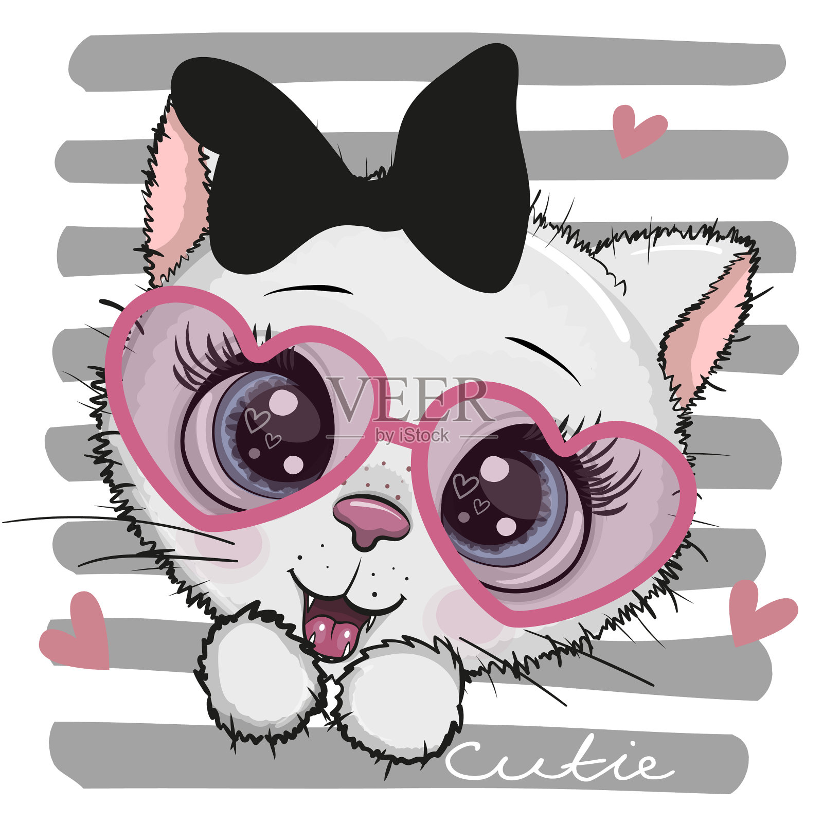 带着黑色蝴蝶结的卡通猫设计元素图片