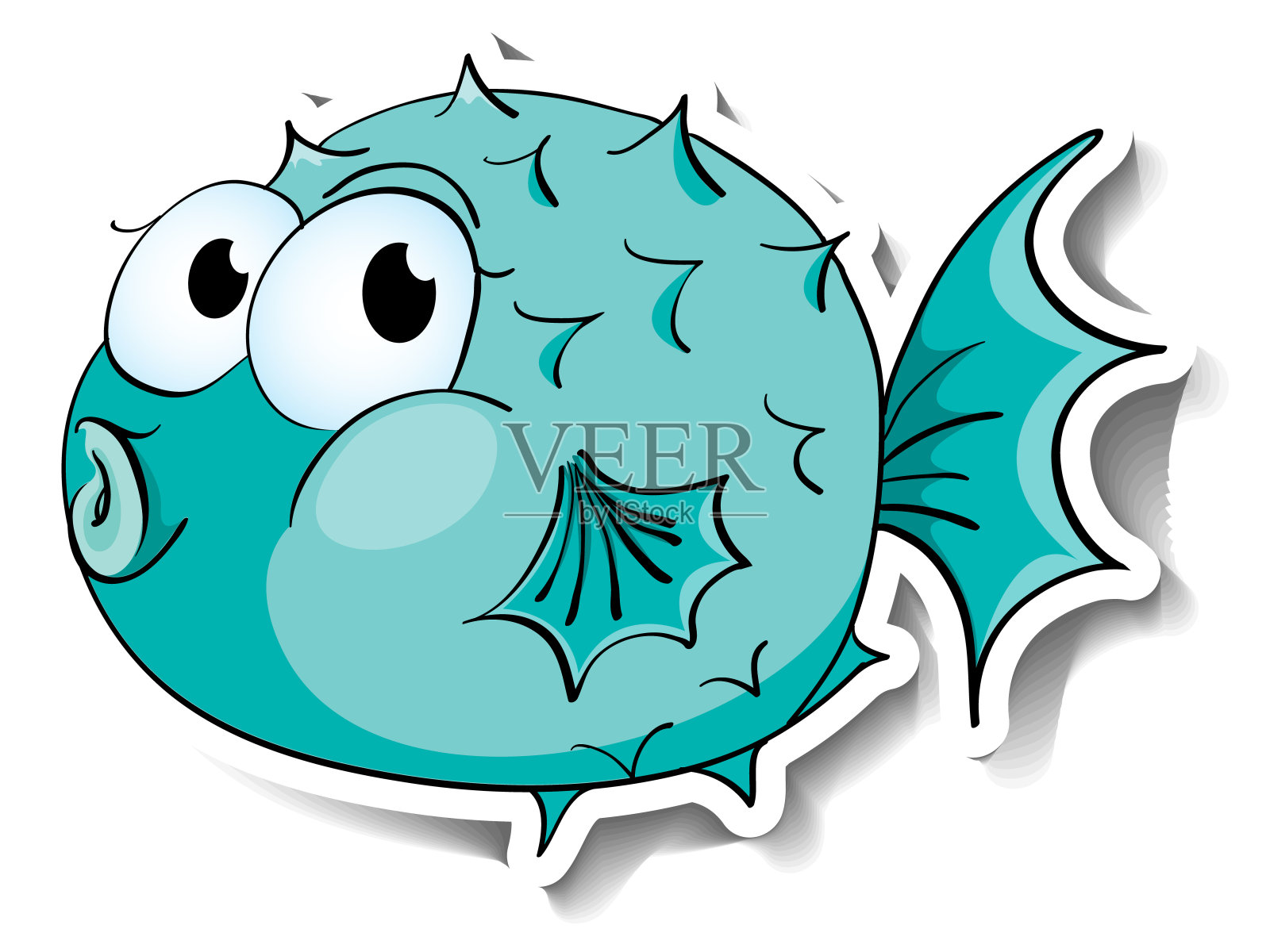 可爱的河豚鱼海洋动物卡通贴纸设计元素图片