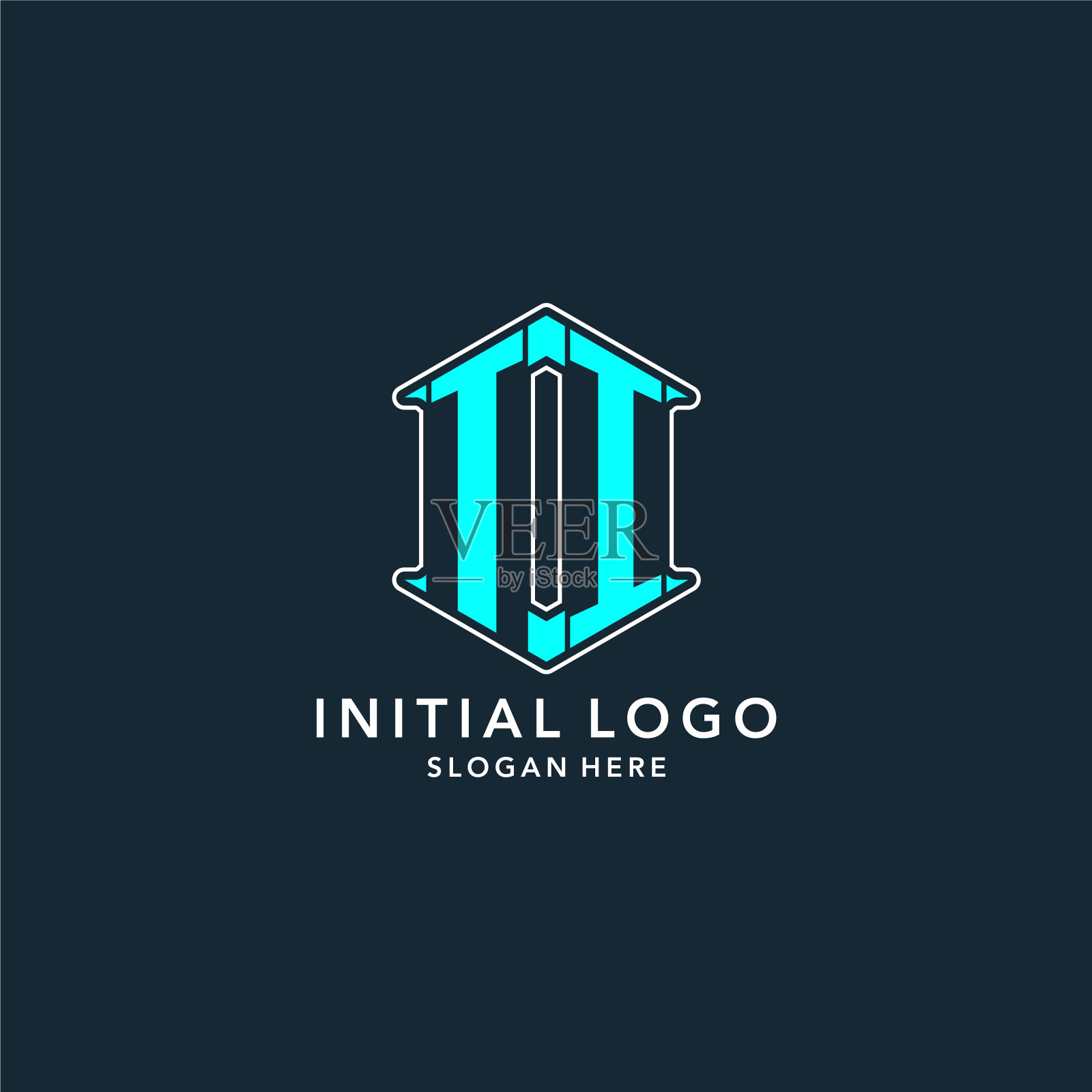 字母ti标志采用六边形几何造型插画图片素材