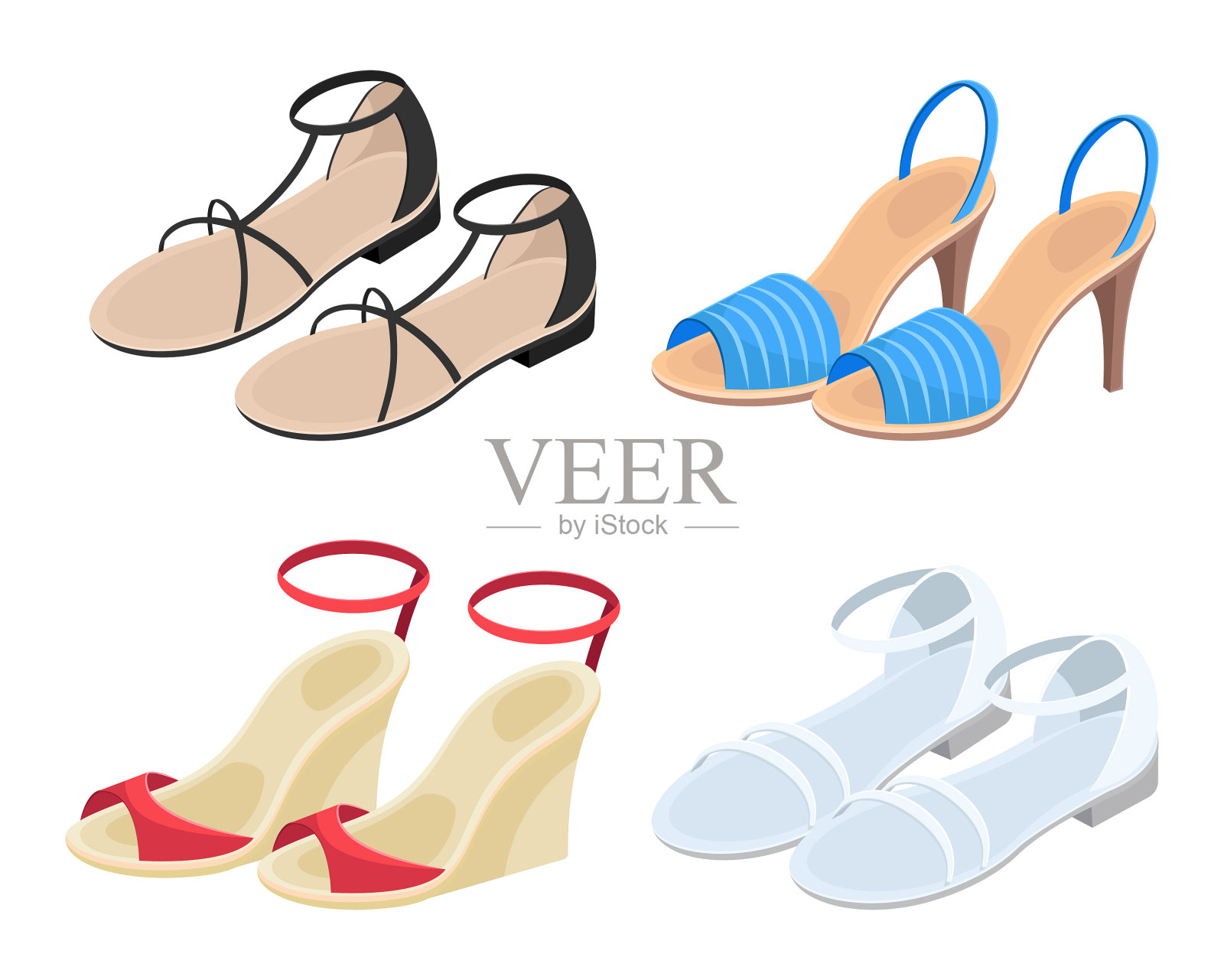 彩色时尚女鞋卡通套装插画图片素材