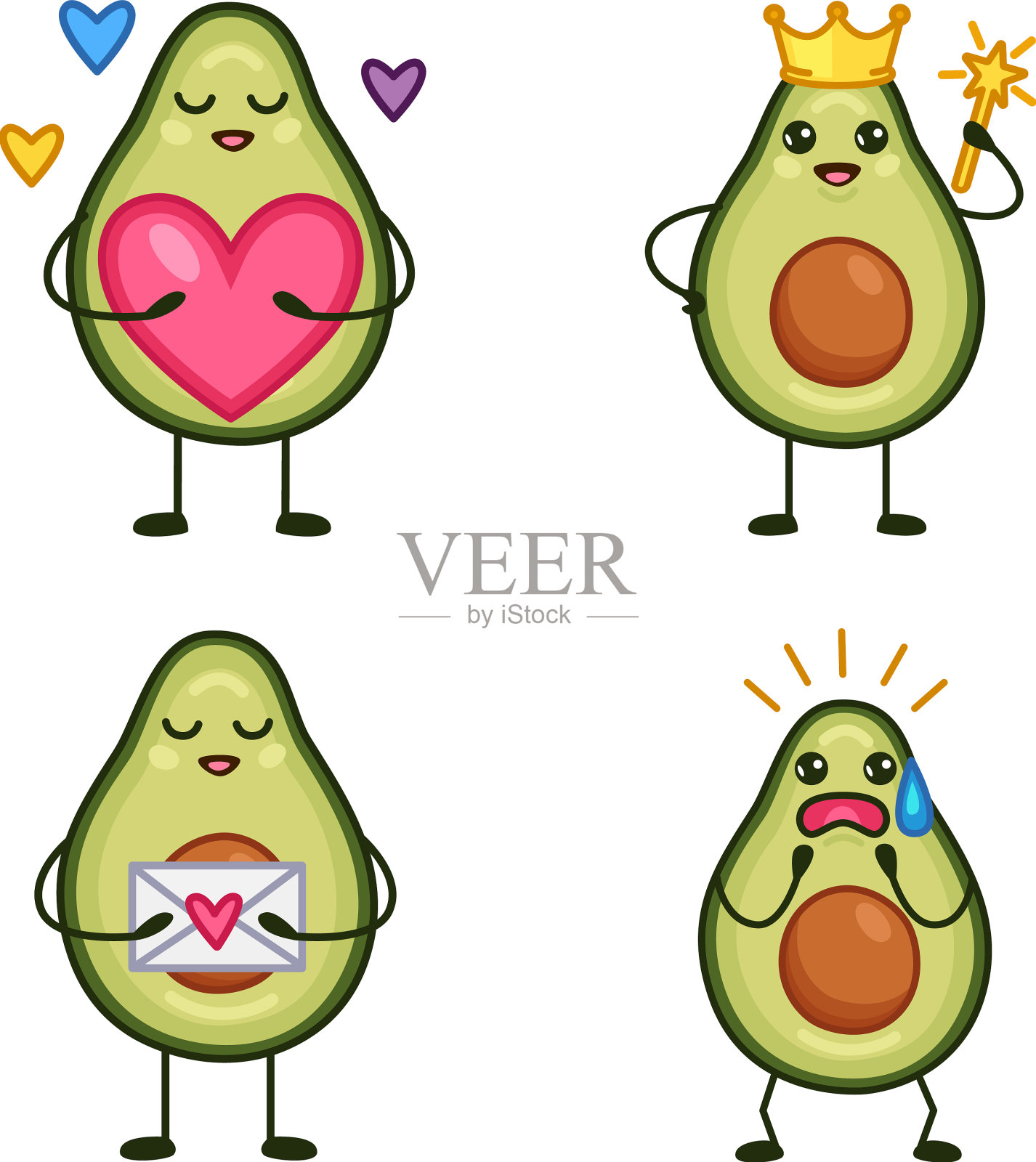 一套手绘鳄梨角色插画图片素材