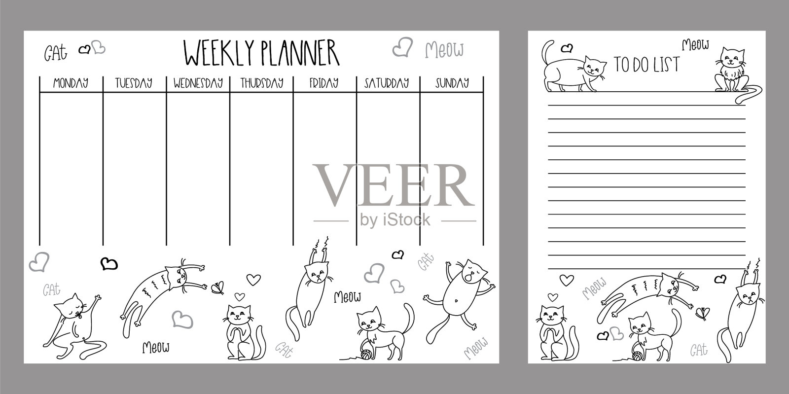 每周计划和做清单与可爱的猫和设计模板素材